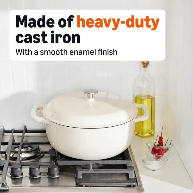 Alt view image 5 of 6 - Enameled Cast Iron Dutch Oven Pot with Lid, Round, Dual Handles, Heavy-Duty, Oven Safe for Stews, Roasting, Baking, 6-Quart, White