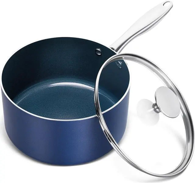 Main image of 3 Quart Saucepan with Lid, Nonstick Ceramic Sauce Pan with Stainless Steel Handle, 3 Qt Saucepan with Lid Induction Compatible, Oven Safe, Blue