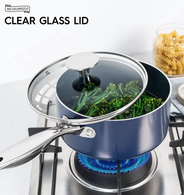 Alt view image 7 of 7 - 3 Quart Saucepan with Lid, Nonstick Ceramic Sauce Pan with Stainless Steel Handle, 3 Qt Saucepan with Lid Induction Compatible, Oven Safe, Blue