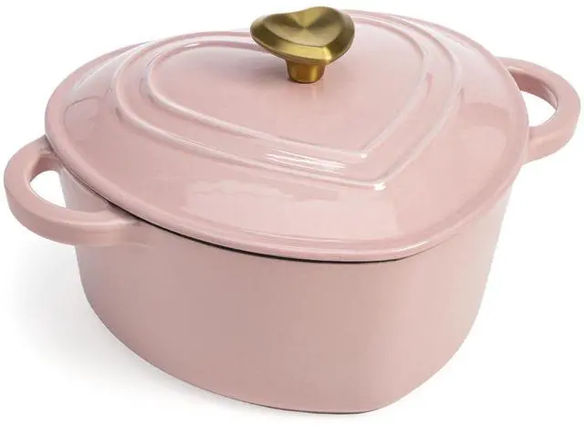 Main image of Enameled Cast Iron Dutch Oven Pot with Lid, Heart-Shaped Dutch Oven, Durable Cast Iron Pot with Dual Handles, Oven Safe to 500°F, Works on All Stovetops, 2-Quart, Pink