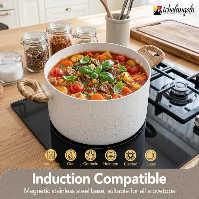 Alt view image 6 of 7 - Nonstick Cooking Pot - 6 Quart Soup Pot with Lid for Family Meals, Non-Toxic Stockpot with Stay-Cool Handles, Induction Ready, Easy Cleanup, PFOA & PFOS Free