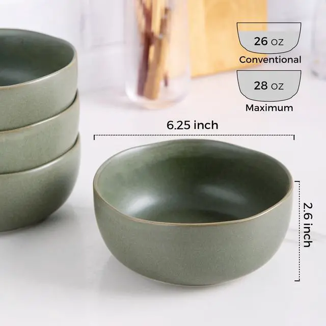 Alt view image 2 of 7 - Stoneware Cereal Bowls for Kitchen, 28oz Large Ceramic Soup Bowls Set of 4 for Meal,Snacks,Soup, Oven, Microwave&Dishwasher safe Kitchen Bowls with Wavy Rim, Reactive Glaze Matte