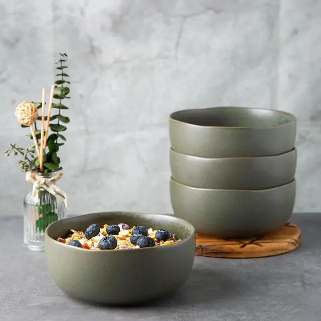 Alt view image 3 of 7 - Stoneware Cereal Bowls for Kitchen, 28oz Large Ceramic Soup Bowls Set of 4 for Meal,Snacks,Soup, Oven, Microwave&Dishwasher safe Kitchen Bowls with Wavy Rim, Reactive Glaze Matte