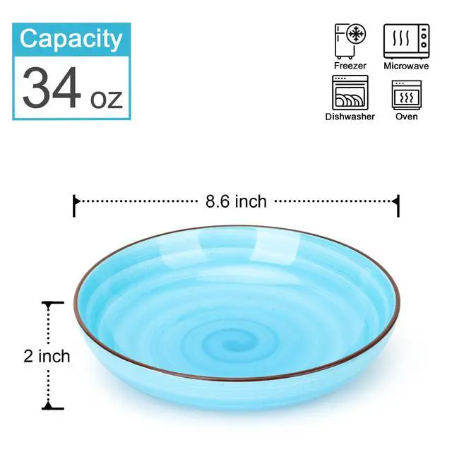 Alt view image 2 of 7 - Large Pasta Bowls 34 oz, Ceramic Salad Serving Bowls Set of 6, 8.6 Inch Wide and Shallow for Soup- Dishwasher and Microwave Safe, Assorted Cool Colors