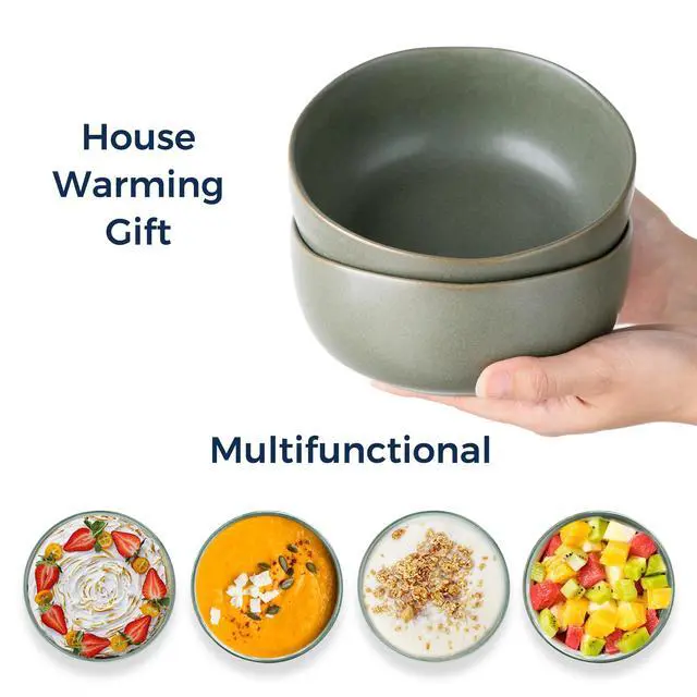 Alt view image 5 of 7 - Stoneware Cereal Bowls for Kitchen, 28oz Large Ceramic Soup Bowls Set of 4 for Meal,Snacks,Soup, Oven, Microwave&Dishwasher safe Kitchen Bowls with Wavy Rim, Reactive Glaze Matte
