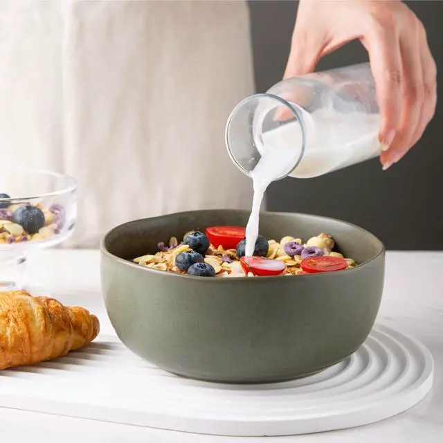 Alt view image 4 of 7 - Stoneware Cereal Bowls for Kitchen, 28oz Large Ceramic Soup Bowls Set of 4 for Meal,Snacks,Soup, Oven, Microwave&Dishwasher safe Kitchen Bowls with Wavy Rim, Reactive Glaze Matte