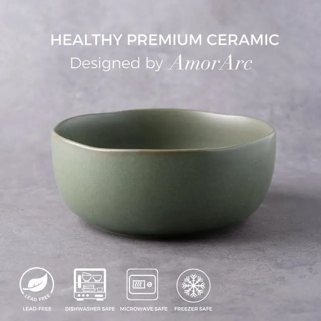 Alt view image 6 of 7 - Stoneware Cereal Bowls for Kitchen, 28oz Large Ceramic Soup Bowls Set of 4 for Meal,Snacks,Soup, Oven, Microwave&Dishwasher safe Kitchen Bowls with Wavy Rim, Reactive Glaze Matte