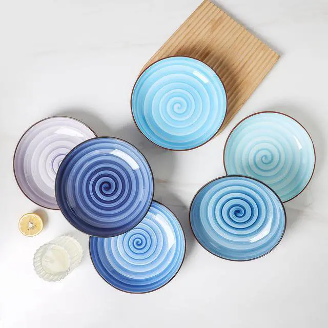 Alt view image 4 of 7 - Large Pasta Bowls 34 oz, Ceramic Salad Serving Bowls Set of 6, 8.6 Inch Wide and Shallow for Soup- Dishwasher and Microwave Safe, Assorted Cool Colors