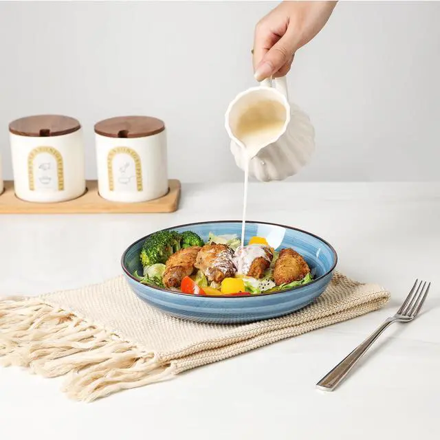 Alt view image 5 of 7 - Large Pasta Bowls 34 oz, Ceramic Salad Serving Bowls Set of 6, 8.6 Inch Wide and Shallow for Soup- Dishwasher and Microwave Safe, Assorted Cool Colors