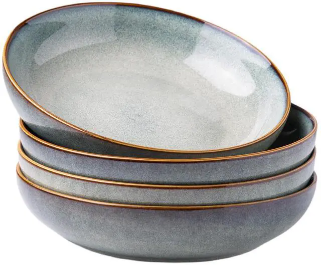 Main image of 8.5'' Large Ceramic Pasta Bowls, 36oz Stoneware Pasta Serving Bowls Set of 4 for Kitchen, Wide Bowls for Pasta,Salad,Oatmeal, Microwave Safe, Reactive Glaze-Ocean