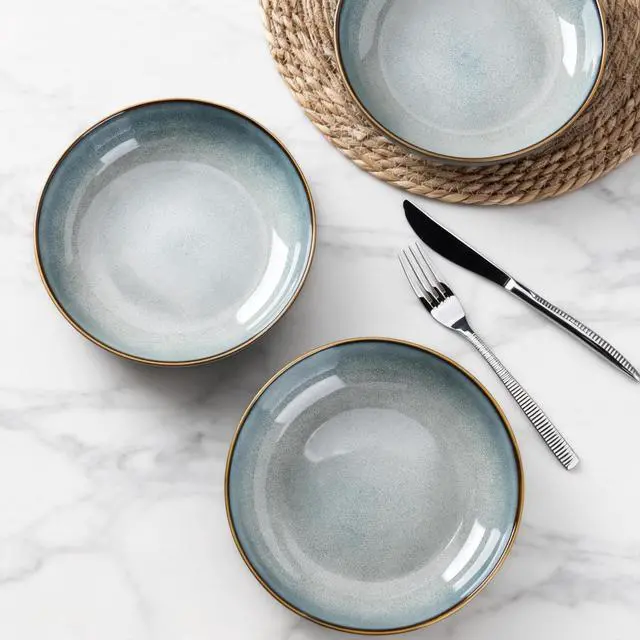 Alt view image 3 of 7 - 8.5'' Large Ceramic Pasta Bowls, 36oz Stoneware Pasta Serving Bowls Set of 4 for Kitchen, Wide Bowls for Pasta,Salad,Oatmeal, Microwave Safe, Reactive Glaze-Ocean