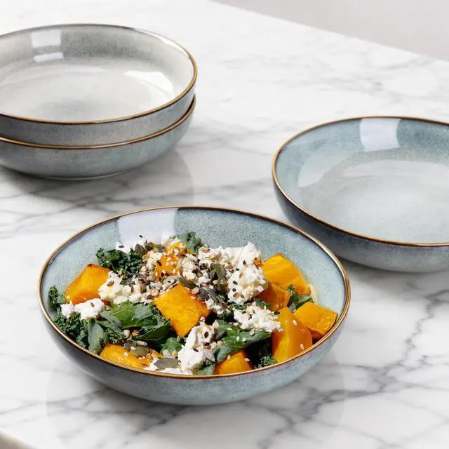 Alt view image 5 of 7 - 8.5'' Large Ceramic Pasta Bowls, 36oz Stoneware Pasta Serving Bowls Set of 4 for Kitchen, Wide Bowls for Pasta,Salad,Oatmeal, Microwave Safe, Reactive Glaze-Ocean