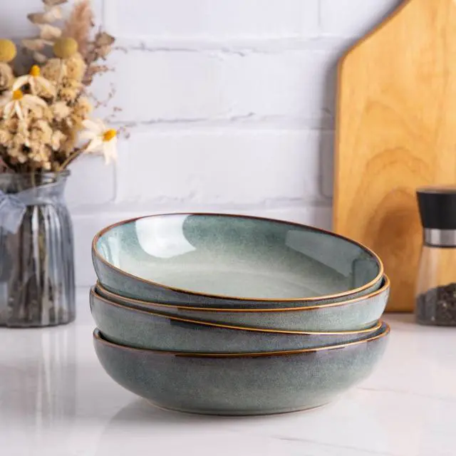Alt view image 6 of 7 - 8.5'' Large Ceramic Pasta Bowls, 36oz Stoneware Pasta Serving Bowls Set of 4 for Kitchen, Wide Bowls for Pasta,Salad,Oatmeal, Microwave Safe, Reactive Glaze-Ocean