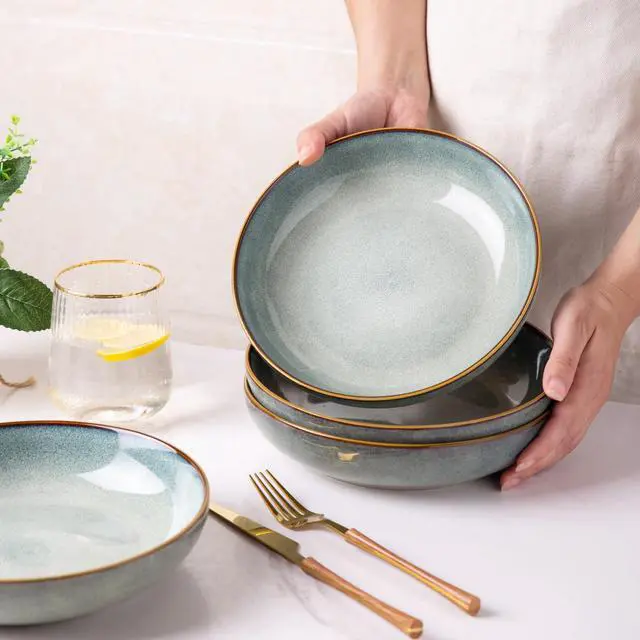 Alt view image 7 of 7 - 8.5'' Large Ceramic Pasta Bowls, 36oz Stoneware Pasta Serving Bowls Set of 4 for Kitchen, Wide Bowls for Pasta,Salad,Oatmeal, Microwave Safe, Reactive Glaze-Ocean