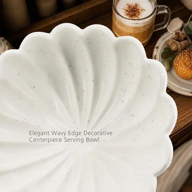Alt view image 7 of 7 - 8" White Fluted Scalloped Decorative Bowls -Moderate Ceramic Fruit Bowl for Kitchen Counter, Elegant Wavy Edge Centerpiece Bowls for Home Decor, Perfect for Housewarming &Wedding Gift