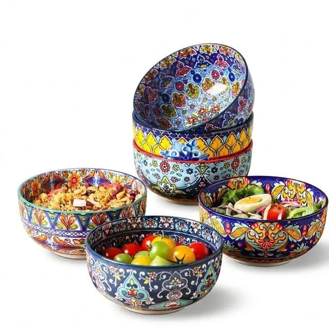 Main image of Cereal Bowls, 26 Oz Ceramic Soup Bowl Set of 6, Colorful Bowl for Kitchen Cooking, Ideal for Rice Oatmeal Fruit Ice Cream Dessert, Dishwasher & Microwave Safe, Bohemian