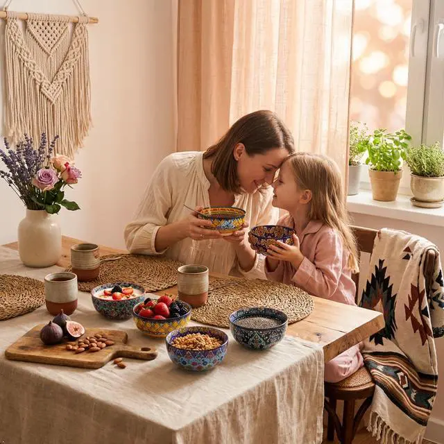 Alt view image 2 of 7 - Cereal Bowls, 26 Oz Ceramic Soup Bowl Set of 6, Colorful Bowl for Kitchen Cooking, Ideal for Rice Oatmeal Fruit Ice Cream Dessert, Dishwasher & Microwave Safe, Bohemian