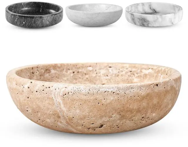 Main image of Travertine Decorative Bowl - 7.8 Diameter & 2 Height - Key Bowl for Entryway Table - Travertine - Organic Modern Centerpiece - Beige/Natural