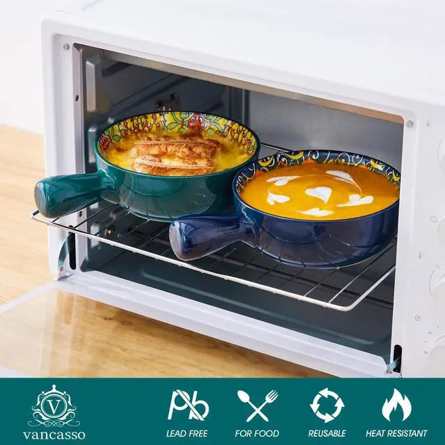 Alt view image 3 of 7 - Soup Bowls with Handles, 23 Oz French Onion Soup Bowls Oven Safe, Bohemian Ceramic Soup Crocks for Cereal, Pasta, Beef Stew, Chilli, Microwave Dishwasher Safe-6.2 inch, Set of 4