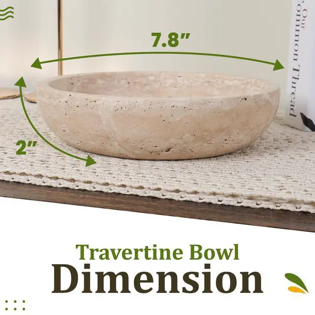 Alt view image 2 of 7 - Travertine Decorative Bowl - 7.8 Diameter & 2 Height - Key Bowl for Entryway Table - Travertine - Organic Modern Centerpiece - Beige/Natural