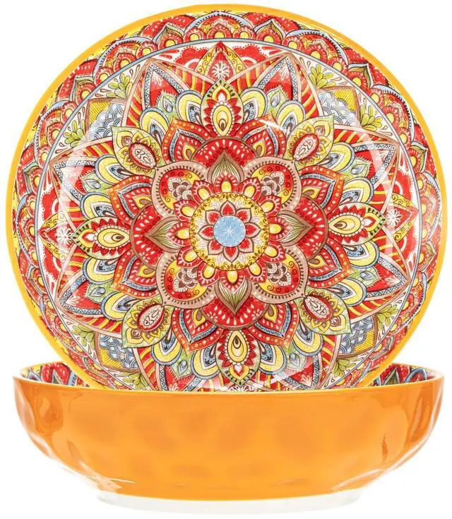 Main image of Boho Large Serving Bowls, 10.2 Inch Fruit Salad Bowls, Decorative Serving Dishes for Entertaining, 80 OZ Pasta Bowls Set of 2, Vibrant Colorful Soup Bowls for Party, Home Decor, Bohemian Style Gift