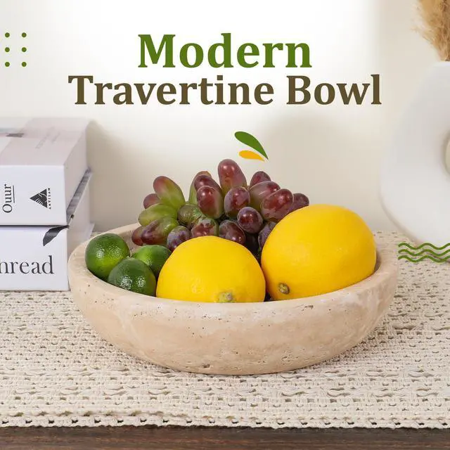 Alt view image 5 of 7 - Travertine Decorative Bowl - 7.8 Diameter & 2 Height - Key Bowl for Entryway Table - Travertine - Organic Modern Centerpiece - Beige/Natural