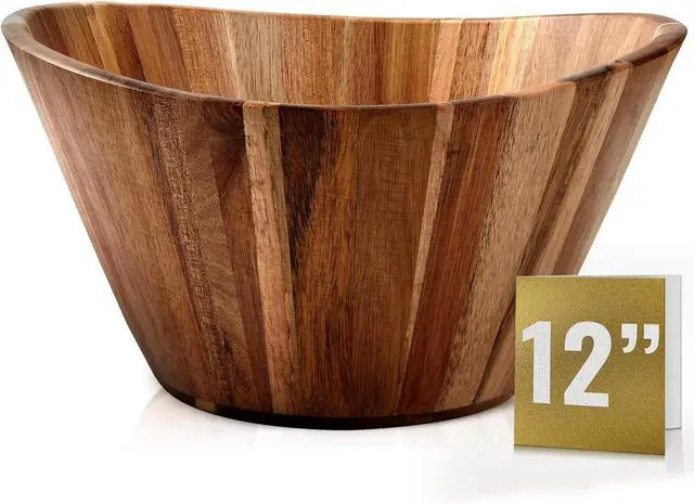 Main image of Extra Large Wooden Salad Bowl - Acacia 12 Multi-Purpose Wood Bowls - Decorative Bowls for Home Decor, Storage, Serving, Yarn - Durable Wavy Handmade Design - Wooden Fruit Bowl for Kitchen Counter