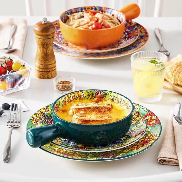 Alt view image 6 of 7 - Soup Bowls with Handles, 23 Oz French Onion Soup Bowls Oven Safe, Bohemian Ceramic Soup Crocks for Cereal, Pasta, Beef Stew, Chilli, Microwave Dishwasher Safe-6.2 inch, Set of 4