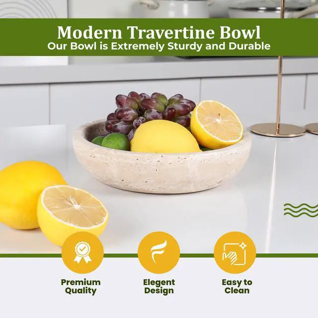 Alt view image 7 of 7 - Travertine Decorative Bowl - 7.8 Diameter & 2 Height - Key Bowl for Entryway Table - Travertine - Organic Modern Centerpiece - Beige/Natural