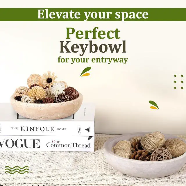 Alt view image 6 of 7 - Travertine Decorative Bowl - 7.8 Diameter & 2 Height - Key Bowl for Entryway Table - Travertine - Organic Modern Centerpiece - Beige/Natural