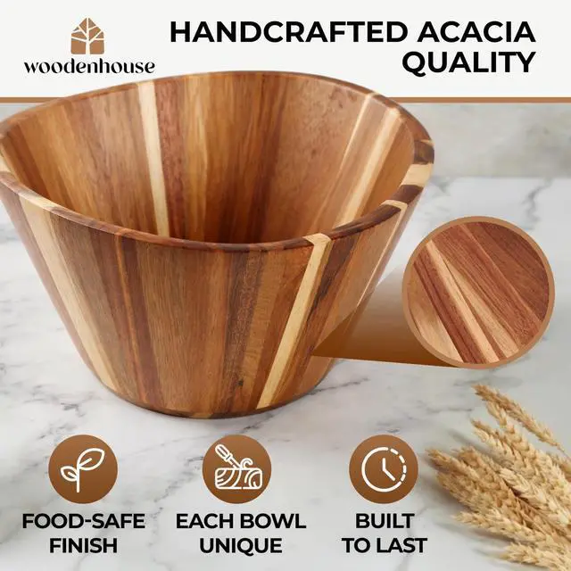 Alt view image 6 of 7 - Extra Large Wooden Salad Bowl - Acacia 12 Multi-Purpose Wood Bowls - Decorative Bowls for Home Decor, Storage, Serving, Yarn - Durable Wavy Handmade Design - Wooden Fruit Bowl for Kitchen Counter