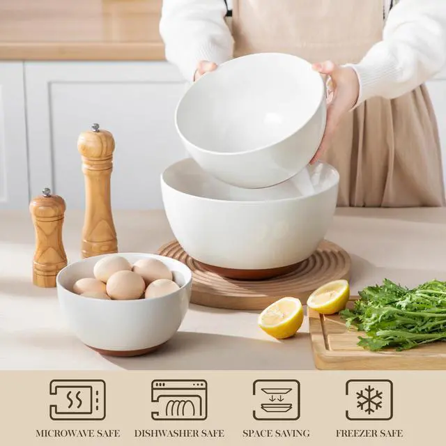 Alt view image 4 of 7 - Ceramic Mixing Bowls, Large Serving Bowls for Mixing, Cooking, Prepping, Baking, Salad, Soup, Pasta, Nesting Bowls Set of 3, 46/80/140 Oz, Oven, Microwave and Dishwasher Safe, Series TARA