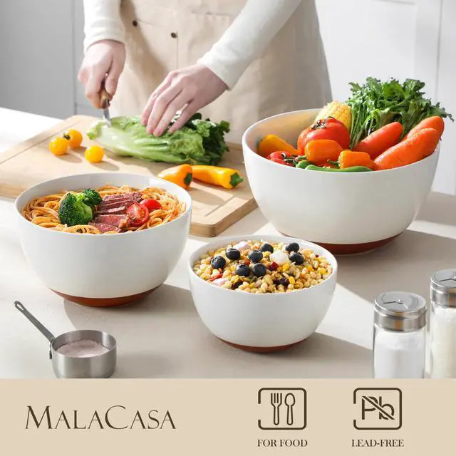 Alt view image 2 of 7 - Ceramic Mixing Bowls, Large Serving Bowls for Mixing, Cooking, Prepping, Baking, Salad, Soup, Pasta, Nesting Bowls Set of 3, 46/80/140 Oz, Oven, Microwave and Dishwasher Safe, Series TARA