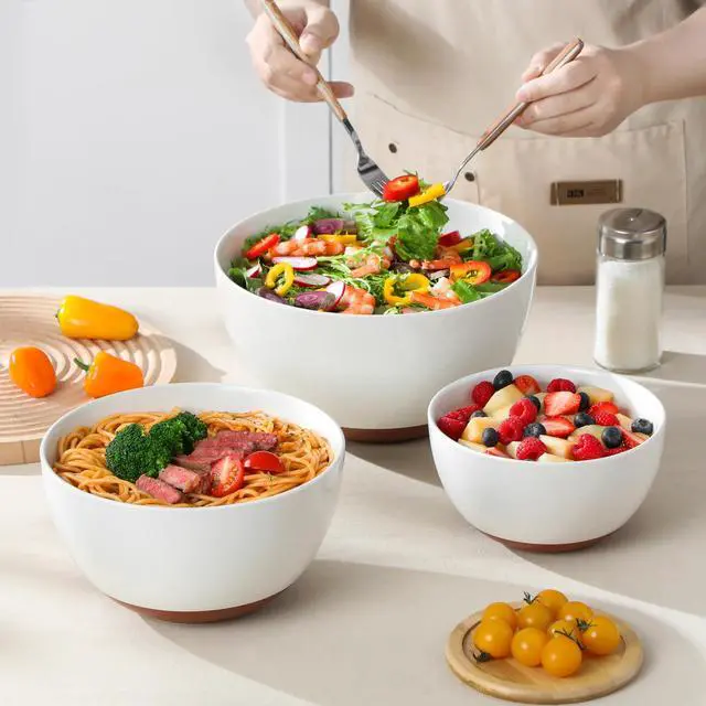 Alt view image 6 of 7 - Ceramic Mixing Bowls, Large Serving Bowls for Mixing, Cooking, Prepping, Baking, Salad, Soup, Pasta, Nesting Bowls Set of 3, 46/80/140 Oz, Oven, Microwave and Dishwasher Safe, Series TARA