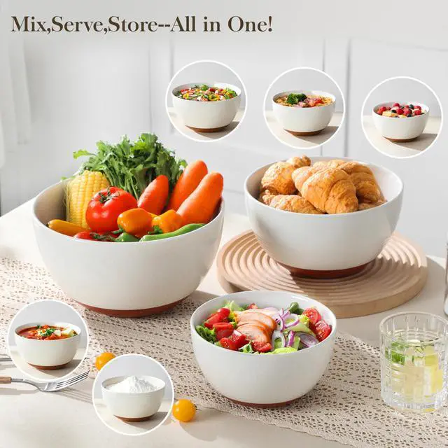 Alt view image 5 of 7 - Ceramic Mixing Bowls, Large Serving Bowls for Mixing, Cooking, Prepping, Baking, Salad, Soup, Pasta, Nesting Bowls Set of 3, 46/80/140 Oz, Oven, Microwave and Dishwasher Safe, Series TARA