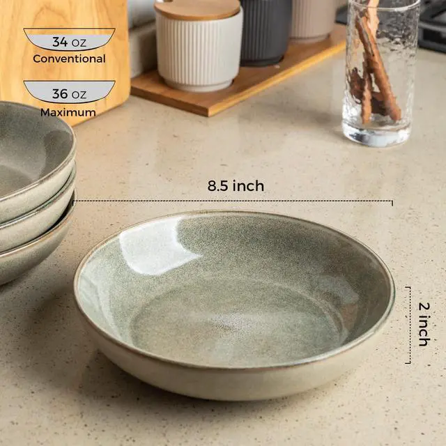 Alt view image 2 of 7 - 8.5'' Large Pasta Bowls, 36oz Stoneware Pasta Serving Bowls Set of 6 for Kitchen, Wide Bowls for Pasta,Salad,Oatmeal, Microwave Safe, Reactive Glaze