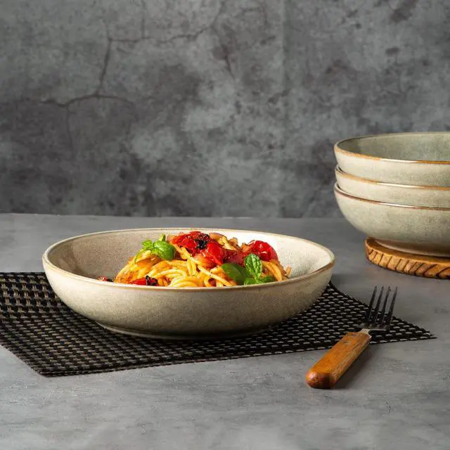 Alt view image 3 of 7 - 8.5'' Large Pasta Bowls, 36oz Stoneware Pasta Serving Bowls Set of 6 for Kitchen, Wide Bowls for Pasta,Salad,Oatmeal, Microwave Safe, Reactive Glaze