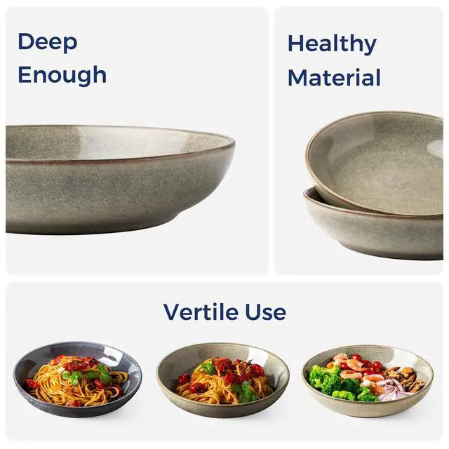 Alt view image 6 of 7 - 8.5'' Large Pasta Bowls, 36oz Stoneware Pasta Serving Bowls Set of 6 for Kitchen, Wide Bowls for Pasta,Salad,Oatmeal, Microwave Safe, Reactive Glaze