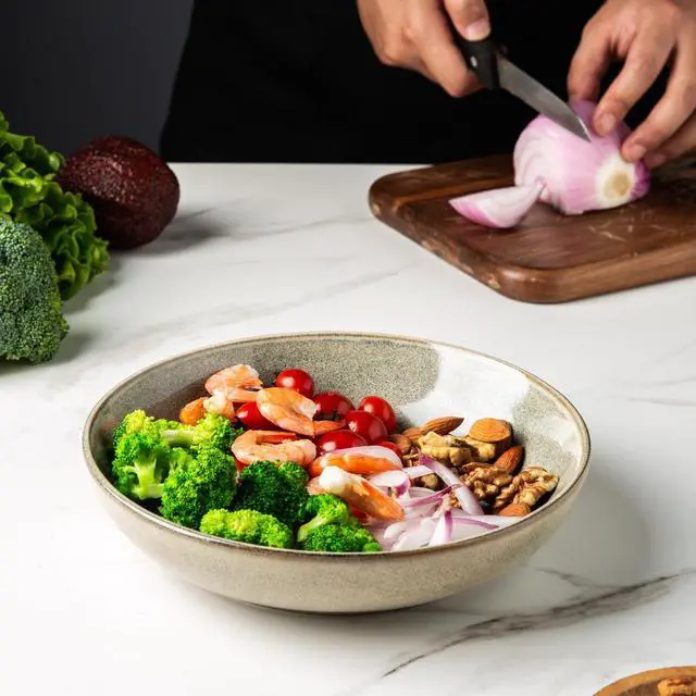 Alt view image 4 of 7 - 8.5'' Large Pasta Bowls, 36oz Stoneware Pasta Serving Bowls Set of 6 for Kitchen, Wide Bowls for Pasta,Salad,Oatmeal, Microwave Safe, Reactive Glaze