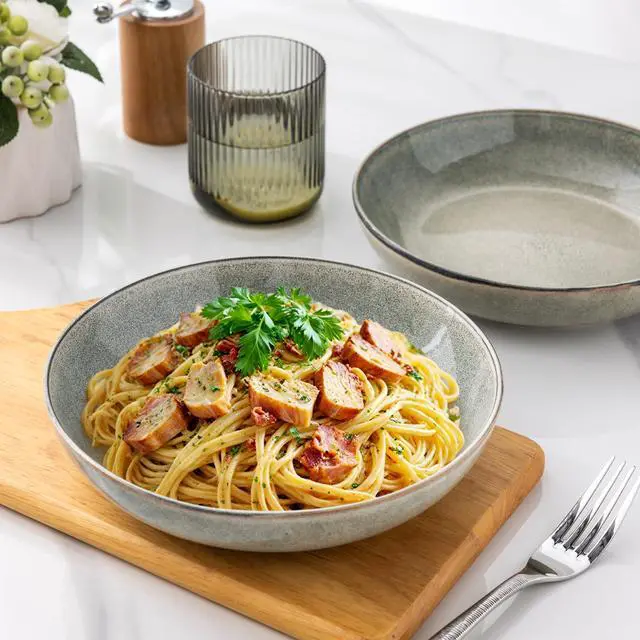 Alt view image 7 of 7 - 8.5'' Large Pasta Bowls, 36oz Stoneware Pasta Serving Bowls Set of 6 for Kitchen, Wide Bowls for Pasta,Salad,Oatmeal, Microwave Safe, Reactive Glaze