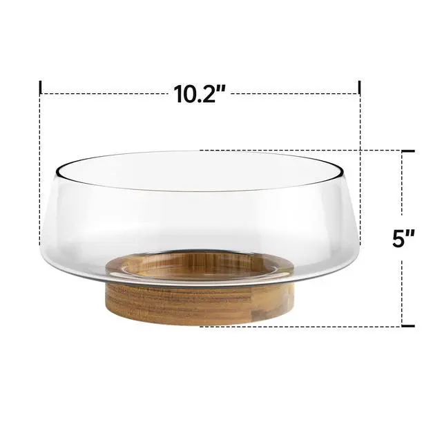 Alt view image 2 of 7 - Extra Large Glass Salad Bowl Set - Party Salad Bowls with Acacia Wood Base and Serving Utensils - Elegant and Practical Kitchen Must-Have