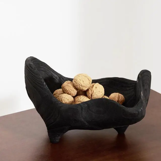 Main image of Oak Wood Black Decorative Bowl-9.25x5.51 Inch Small Bowl for Entryway Key, Fruit, Candy with feet, Boho Farmhouse Home Decor for Dining Room, Coffee Table Centerpiece