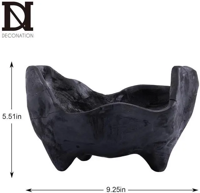 Alt view image 3 of 7 - Oak Wood Black Decorative Bowl-9.25x5.51 Inch Small Bowl for Entryway Key, Fruit, Candy with feet, Boho Farmhouse Home Decor for Dining Room, Coffee Table Centerpiece