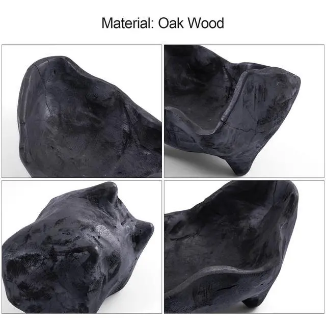 Alt view image 4 of 7 - Oak Wood Black Decorative Bowl-9.25x5.51 Inch Small Bowl for Entryway Key, Fruit, Candy with feet, Boho Farmhouse Home Decor for Dining Room, Coffee Table Centerpiece