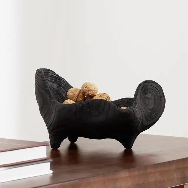 Alt view image 6 of 7 - Oak Wood Black Decorative Bowl-9.25x5.51 Inch Small Bowl for Entryway Key, Fruit, Candy with feet, Boho Farmhouse Home Decor for Dining Room, Coffee Table Centerpiece