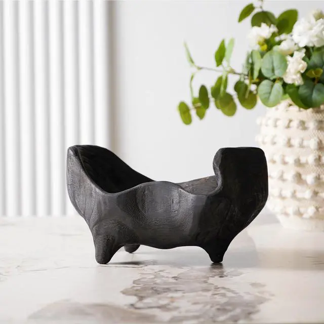 Alt view image 7 of 7 - Oak Wood Black Decorative Bowl-9.25x5.51 Inch Small Bowl for Entryway Key, Fruit, Candy with feet, Boho Farmhouse Home Decor for Dining Room, Coffee Table Centerpiece