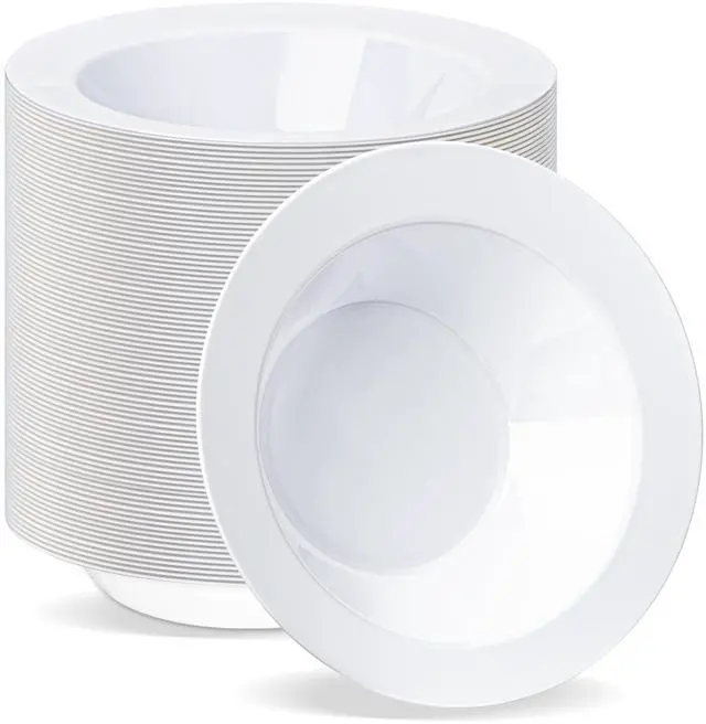 Main image of 100 Pack 12 oz White Plastic Bowls, Disposable Soup Bowls, Heavy-duty Dessert Salad Bowl for Christmas, Party, Wedding, Dinner, Catering