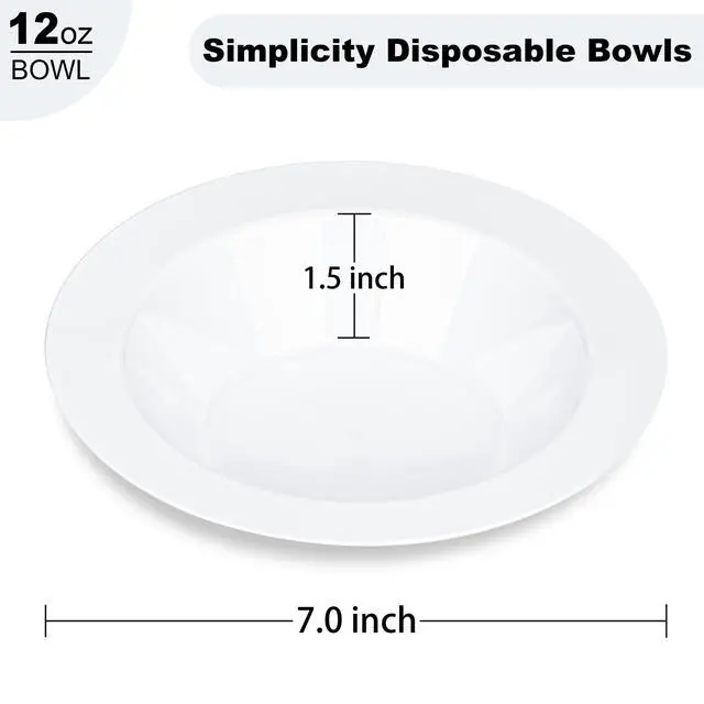Alt view image 2 of 7 - 100 Pack 12 oz White Plastic Bowls, Disposable Soup Bowls, Heavy-duty Dessert Salad Bowl for Christmas, Party, Wedding, Dinner, Catering