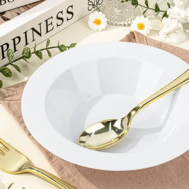 Alt view image 3 of 7 - 100 Pack 12 oz White Plastic Bowls, Disposable Soup Bowls, Heavy-duty Dessert Salad Bowl for Christmas, Party, Wedding, Dinner, Catering
