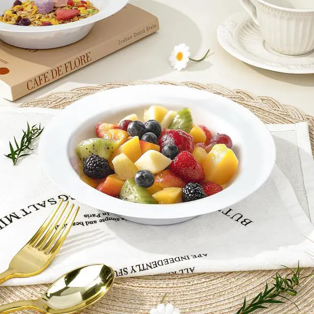 Alt view image 5 of 7 - 100 Pack 12 oz White Plastic Bowls, Disposable Soup Bowls, Heavy-duty Dessert Salad Bowl for Christmas, Party, Wedding, Dinner, Catering